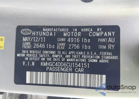 2012 Hyundai Genesis 3.8 z USA, uszkodzony, nr VIN KMHGC4DD6CU154151